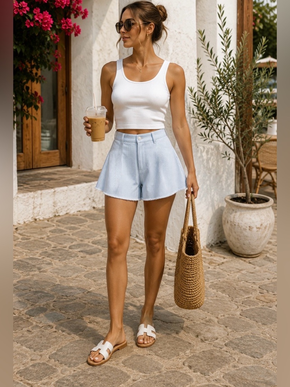 NWT Blank NYC Railroad Stripe Flare Denim Shorts High Rise Coastal Size 27